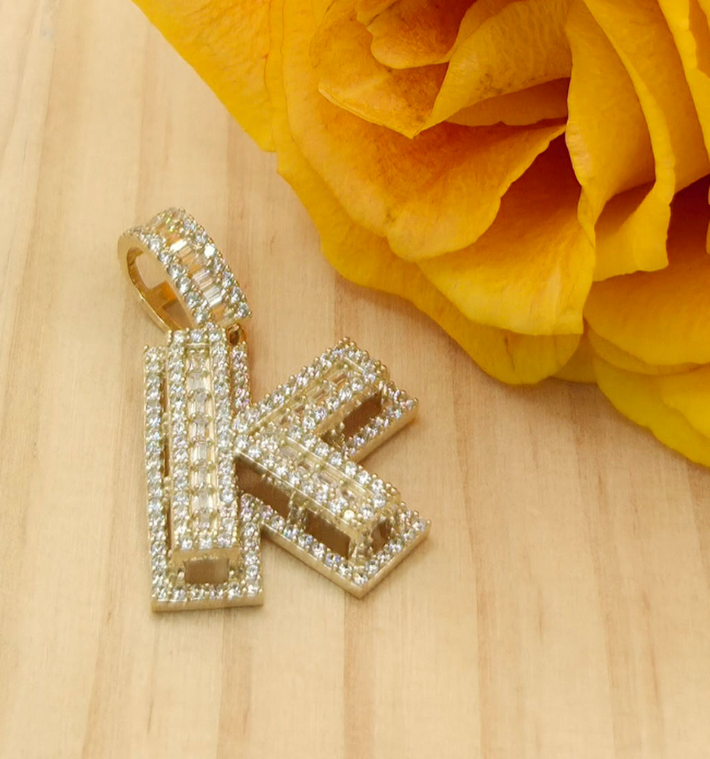 10KT MEDIUM CZ "K" LETTER PENDANT Weight 6GR