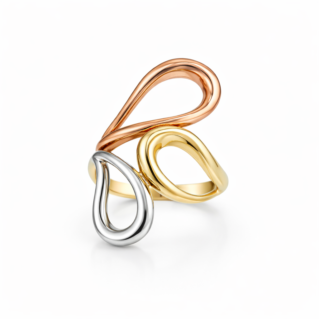 14KT MODERN TRHEE TONE PETALS SILHOUETTE RING Size 7 Weigth 5GR