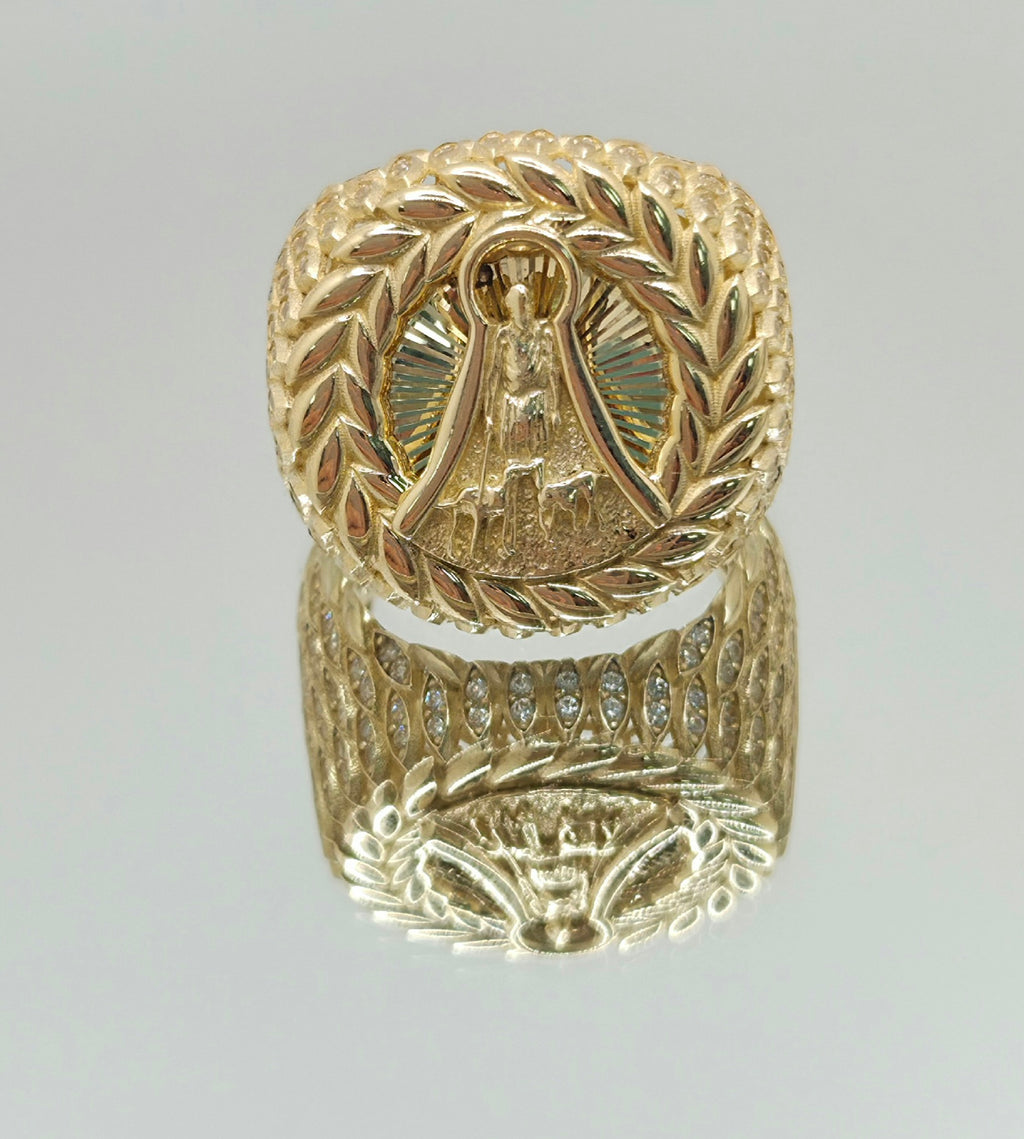 10KT CZ DETAIL LEAVES AROUND SAN LAZARO ROUND RING Size 12 Weight 14.8GR