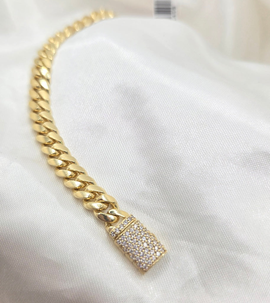 10KT SOLID MIAMI CUBAN BRACELET CZ LOCK Size 8.5INCH 6MM Weight 20.8GR