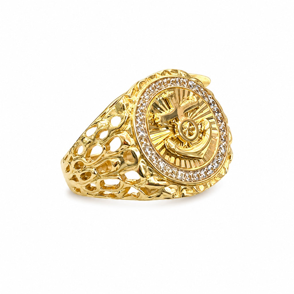 10K ROUND NUGGET ANCHOR RING Size 11