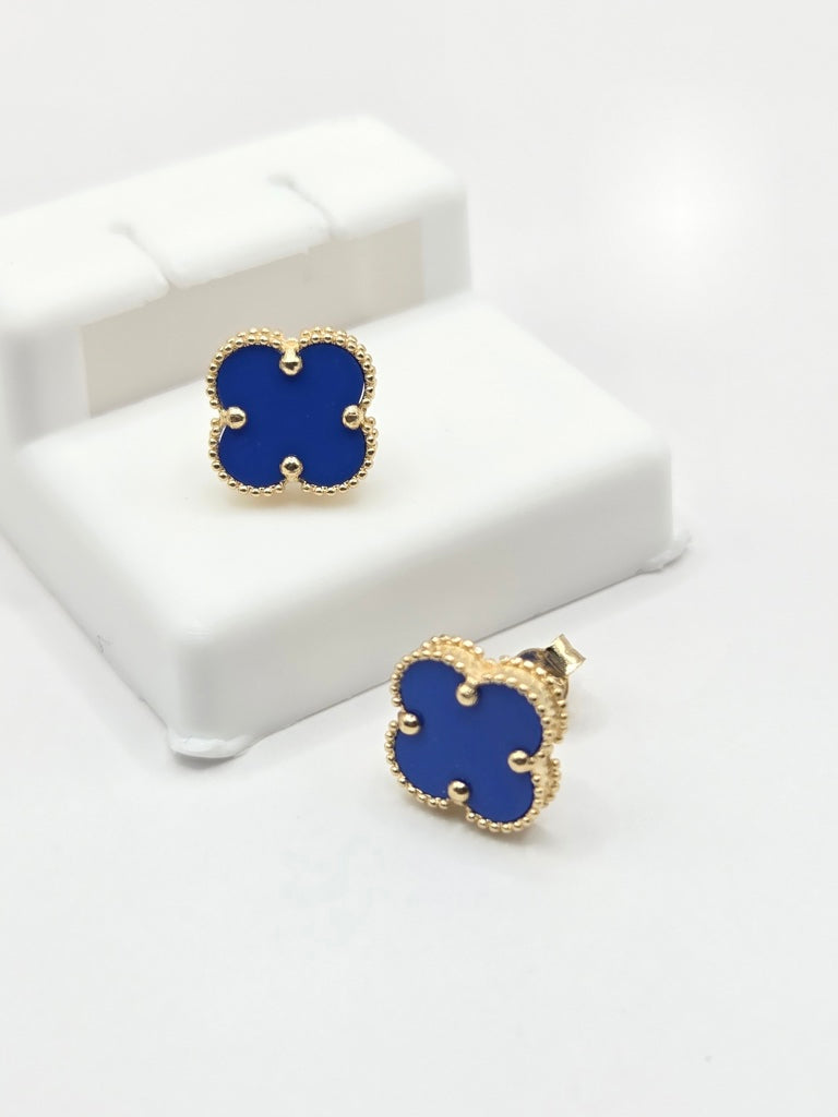 14KT MEDIUM ROYAL BLUE CLOVER EARRINGS Weight 1.6GR