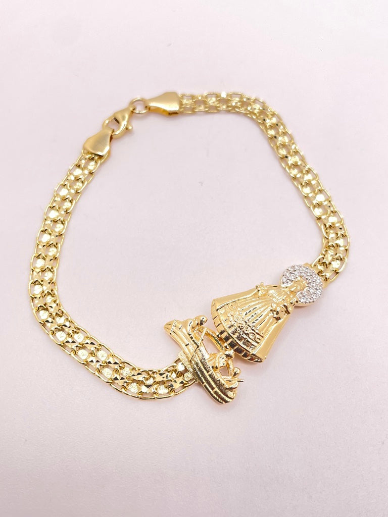 14KT BISMARK BRACELET WITH VIRGEN DE LA CARIDAD Size 7INCH 5MM Weight 6.9GR