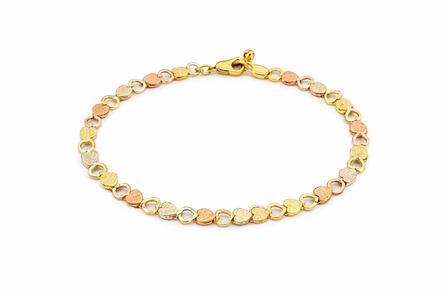 10KT THREE TONES SMALL HEART BRACELET Size 7INCH  Weigth 4.5GR