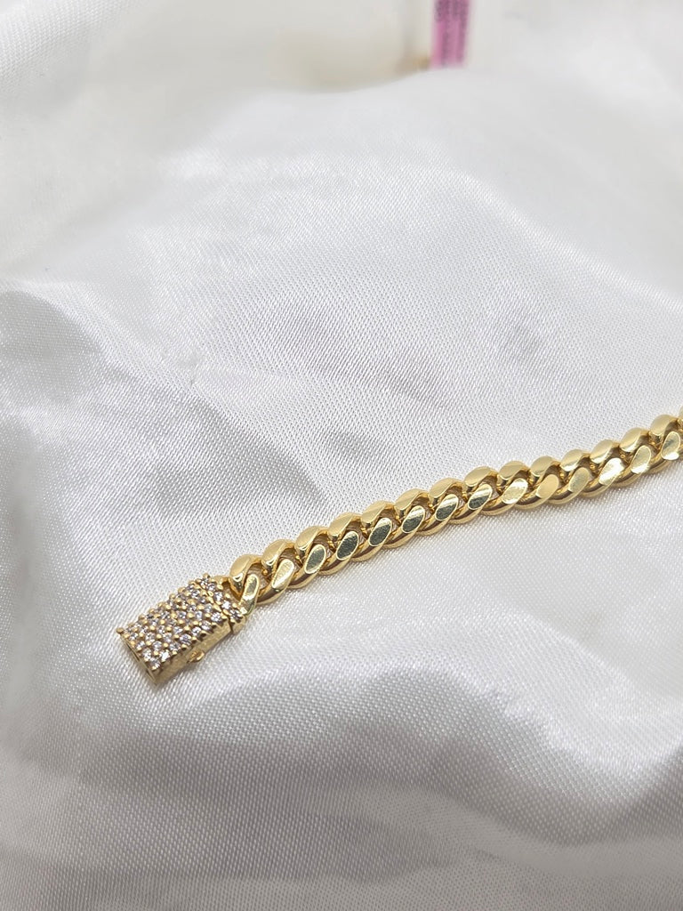 10KT SOLID MIAMI CUBAN BRACELET CZ LOCK Size 8.5INCH 5MM Weight 14.8GR