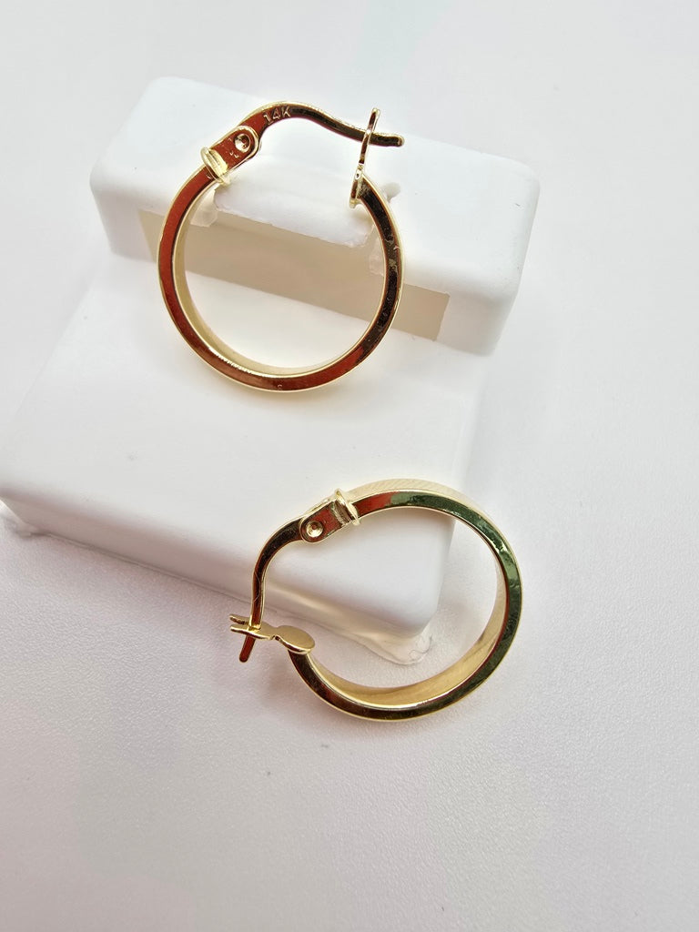 14KT PLAIN STRAIGHT EDGE HOOPS EARRINGS Size 2 2.5MM Weight 1.3GR