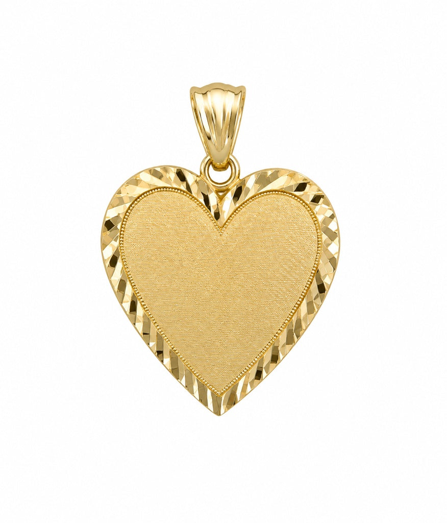 10KT DIAMOND CUT FRAME HEART MEMORIAL PENDANT Size LARGE Weigth 7.1GR