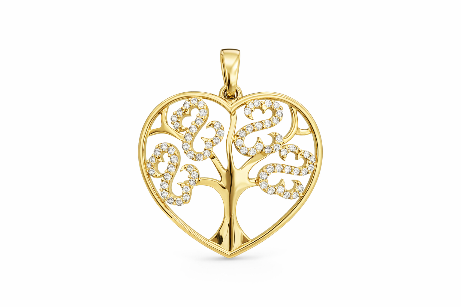 14KT CZ LIFE TREE INSIDE HEART PENDANT Size MEDIUM Weigth 3.5GR