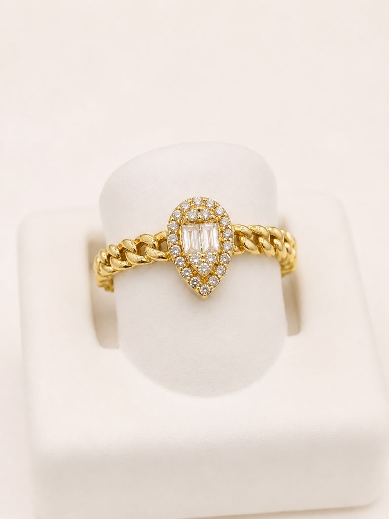 14KT GOLD & DIAMOND MIAMI CUBAN RING Size 7