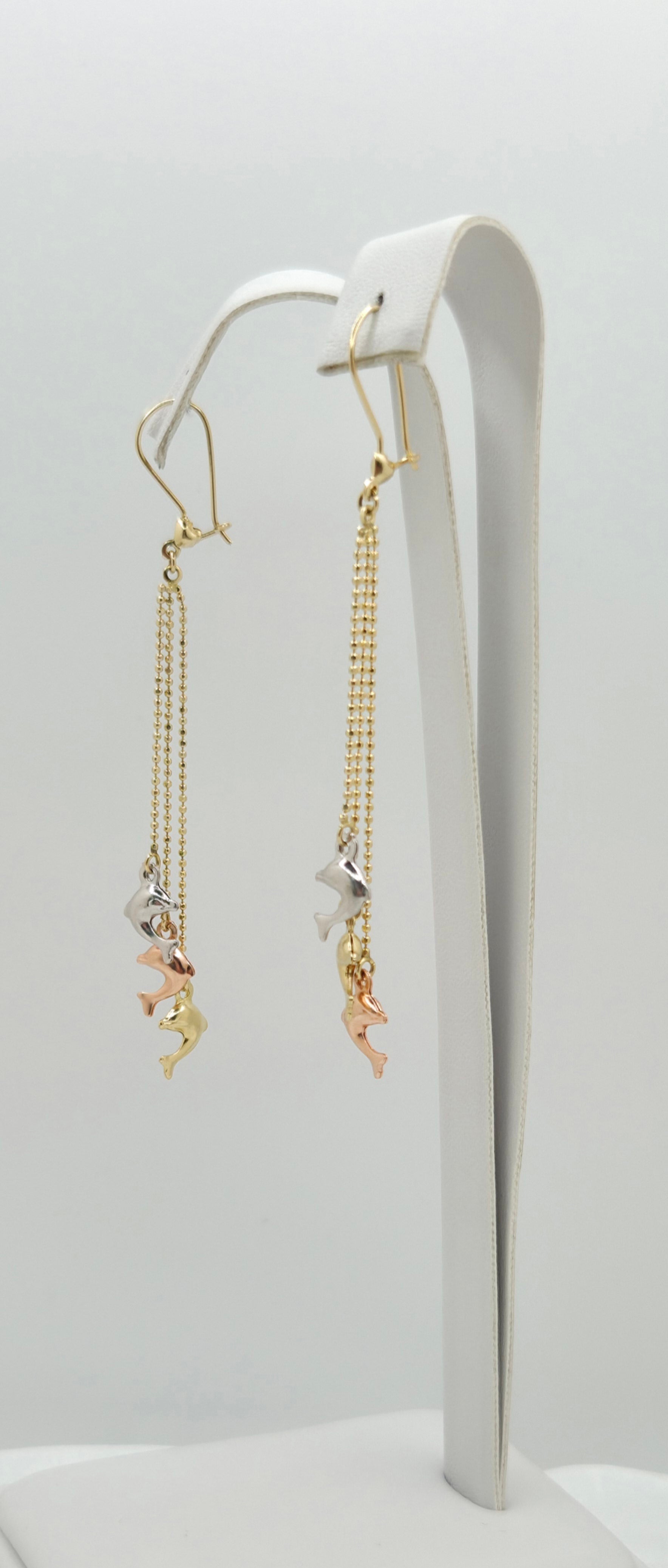 10KT THREE TONE DOLPHIN PENDANTS EARRINGS Weight 3.2GR