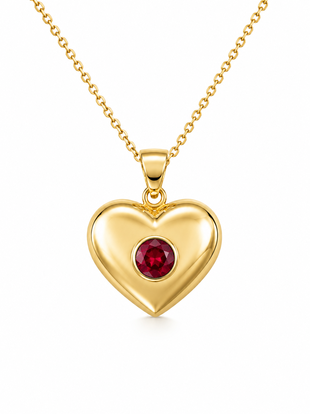 10KT RED STONE PLAIN HEART PENDANT Weight 1.2GR