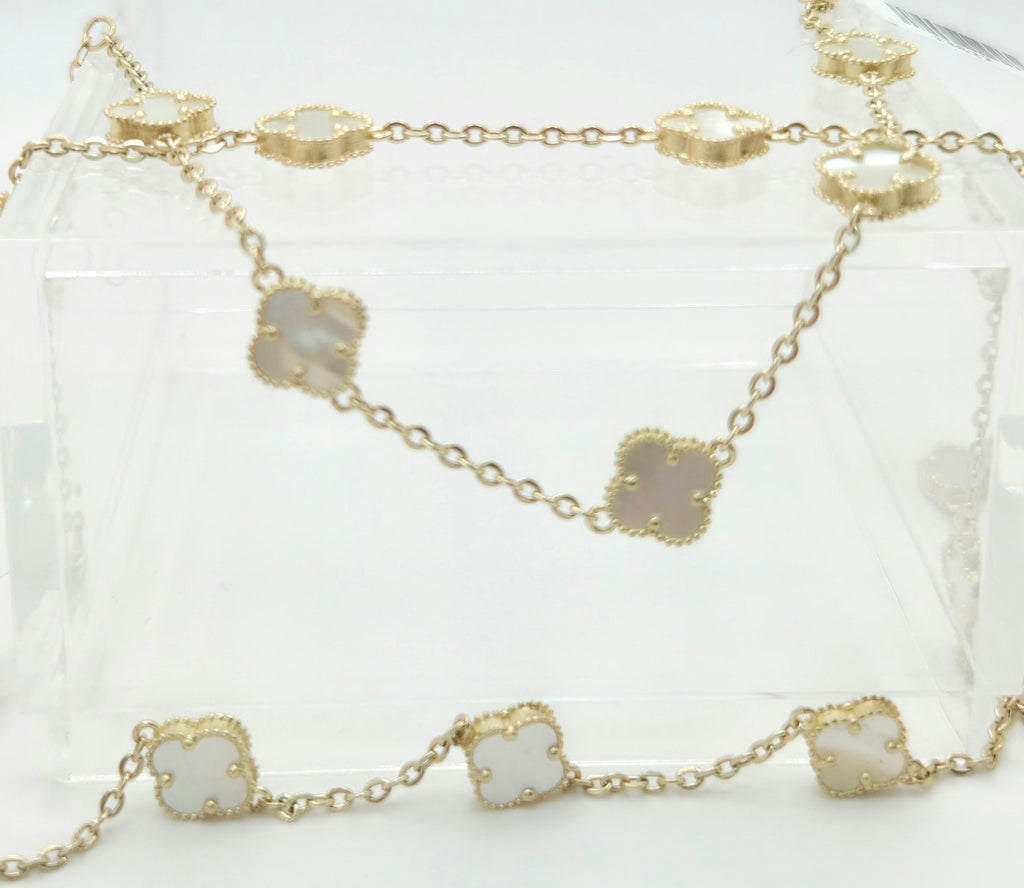 14KT SMALL WHITE CLOVER BRACELET Size 7.5INCH Weight 3.2GR