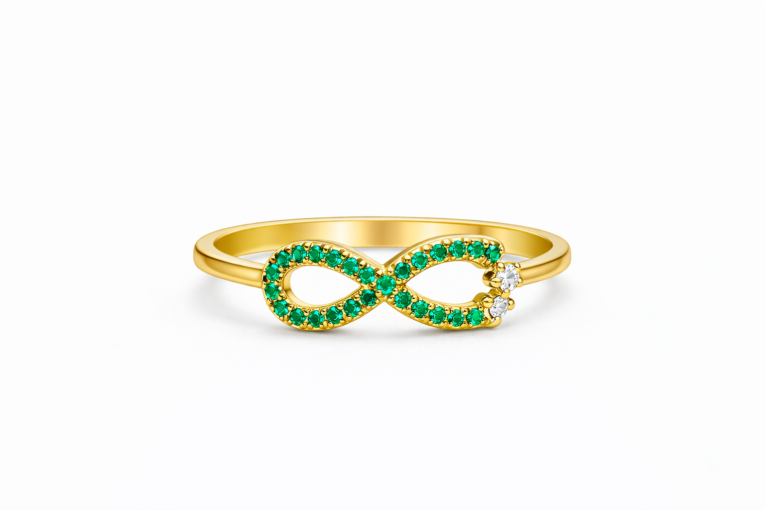 10KT INFINITY SIGN GREEN CZ DETAIL RING Size 7 Weight 1.1GR