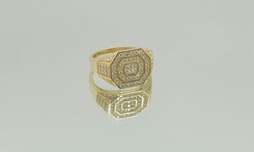 10KT CZ DETAIL LARGE OCTAGON SHAPE MEN'S RING Size 10 Weight 3.5GR