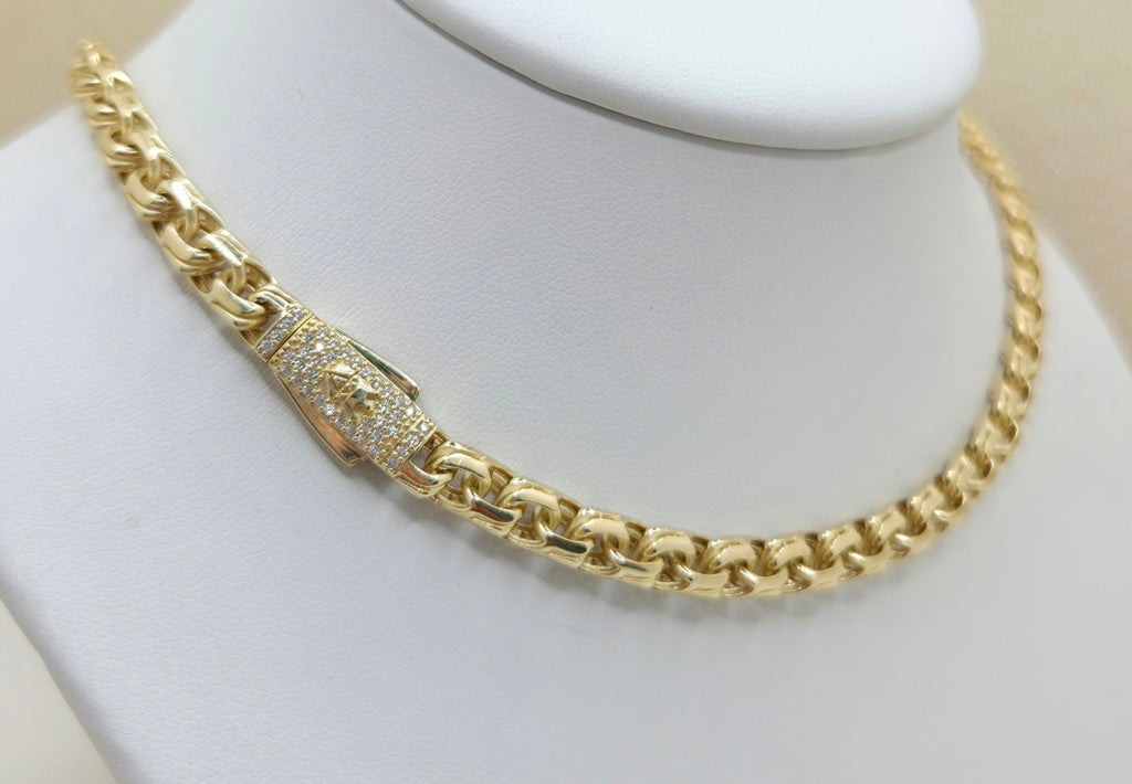 10KT CHINO LINK CZ HEART NECKLACE Size 16INCH 6MM Weight 29.1GR