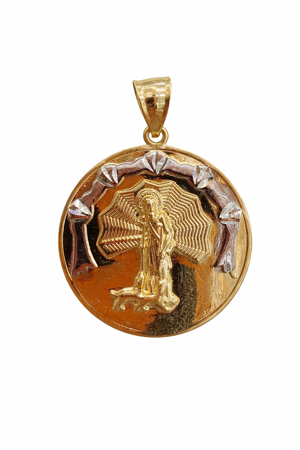 10KT EXTRA SMALL TWO TONE DETAILS SAN LAZARO ROUND PENDANT Size EXTRA SMALL Weigth 2GR