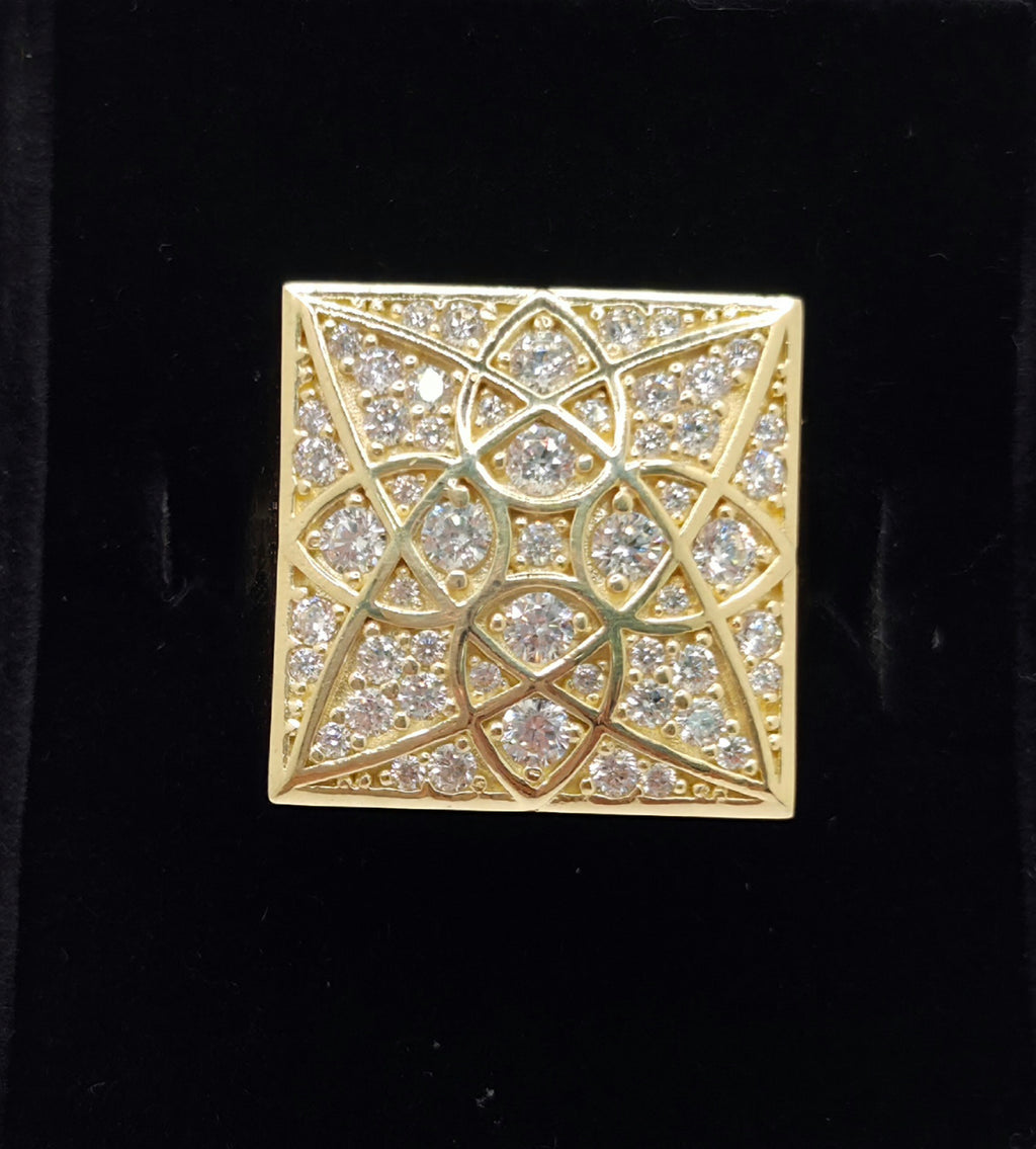 10KT ELEGANT SQUARE ROSETTA MEN'S RING  Size 10 Weight 7.4GR