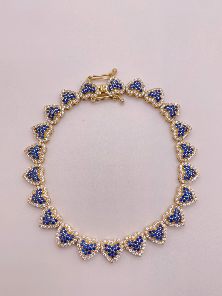 10KT ELEGANT BLUE CZ HEART BRACELET Size 7INCH Weigth 10.5 GR
