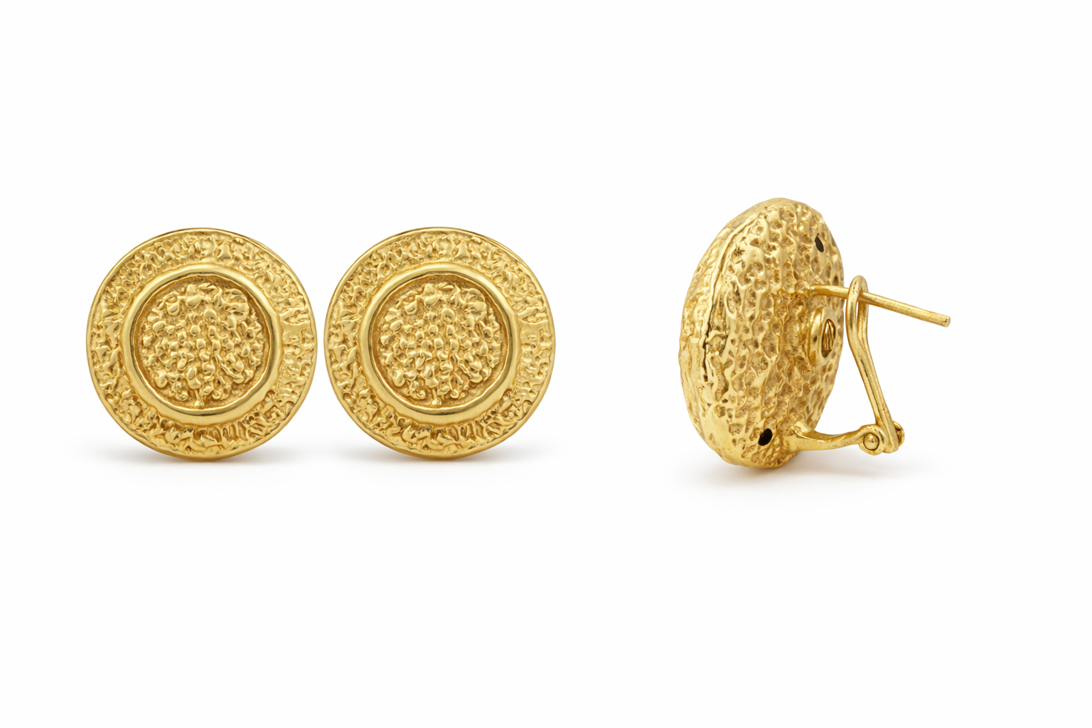 10KT ROUND VINTAGE STYLE OMEGA BACK EARRINGS Size LARGE Weigth 9.7GR