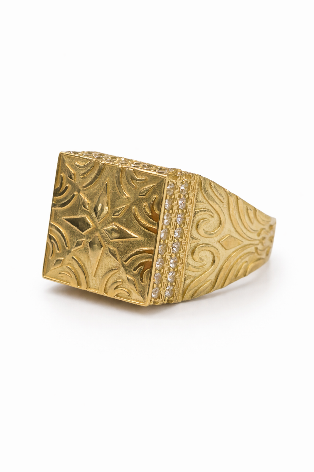 10KT MODERN YELLOW GOLD SMALL SQUARE ROSETTA RING Size 11 Weigth 5.7GR
