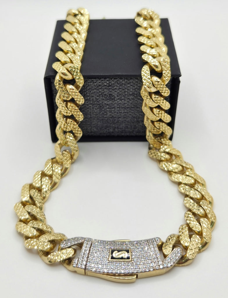 10KT CERTIFIED DIAMOND CUT MONACO CHAIN  CZ Size 13MM 24INCH Weight 46.6GR