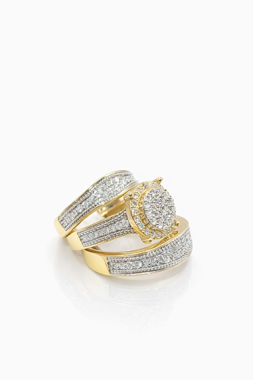 14KT LAB DIAMOND ENGAGEMENT TRIO RING Size W-7.5 M-10.5 / 1.35CT