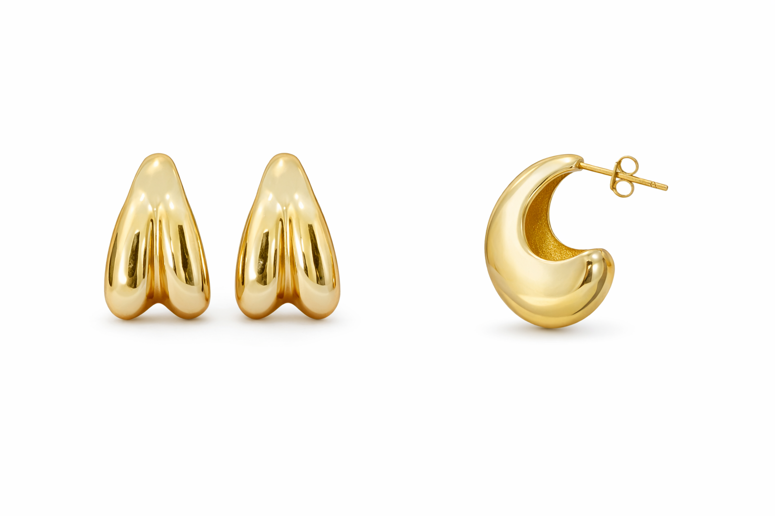 14KT MODERN YELLOW GOLD HALF SHELL STYLE EARRINGS  Weigth 6.1GR