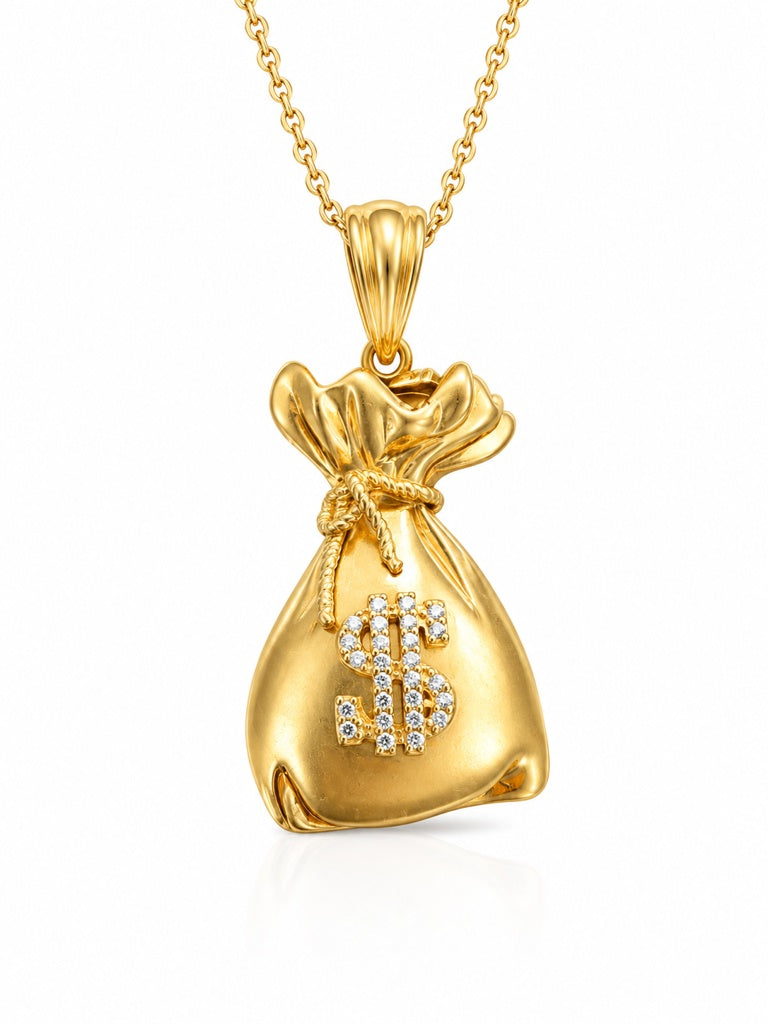 10KT YELLOW GOLD MEDIUM CZ DETAILS MONEY BAG PENDANT Size MEDIUM Weigth 6.4GR