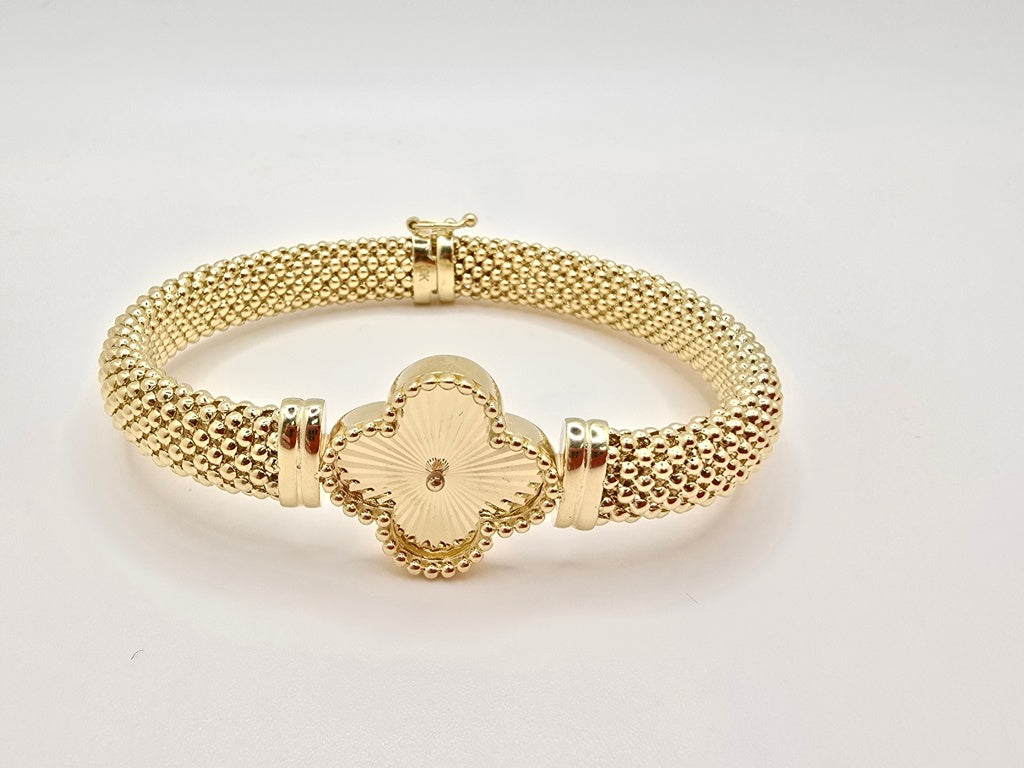 10KT CLOVER STYLE MILANESA BRACELET 9MM 7.5INCH