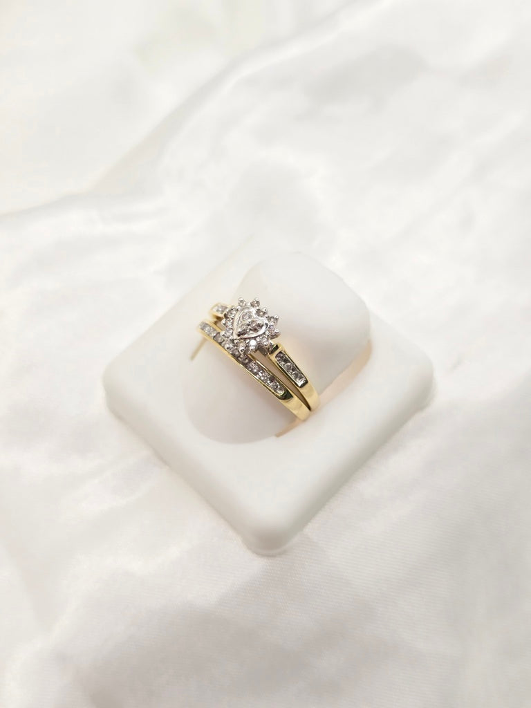 10KT DELICATE HEART STONE WOMEN'S ENGAGEMENT DIAMOND RING Size 7