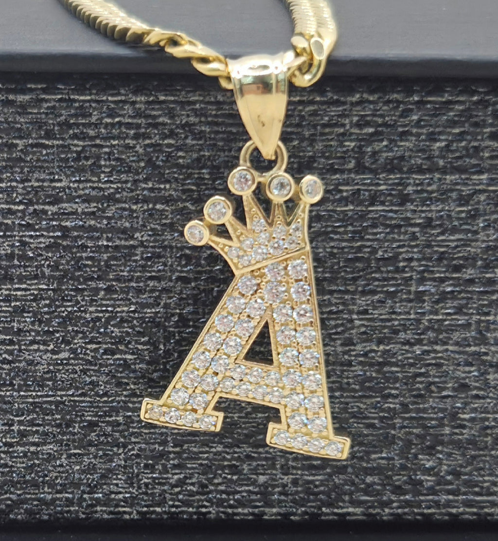 14KT crowned letter A pendant Size 17.2X25MM Weight 2.5 GRS