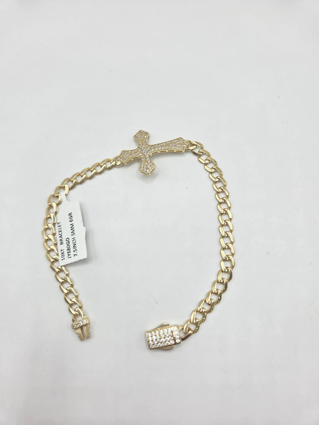 10KT CZ ROMAN CROSS MONACO STYLE BRACELET Size 7.5INCH 5MM Weigth 6GR