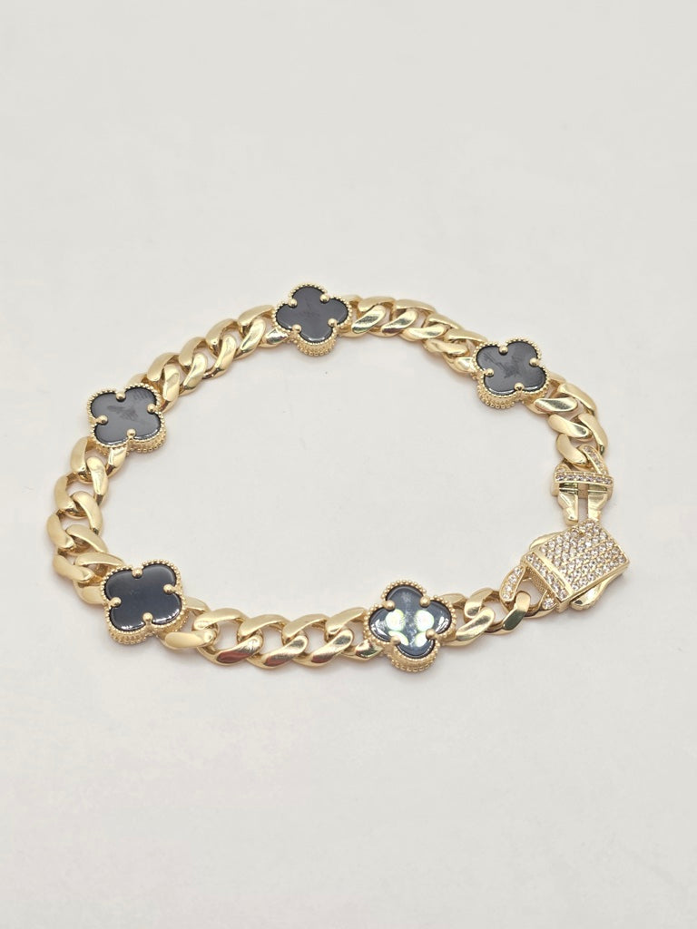 14KT BLACK CLOVER MONACO STYLE BRACELET Size 7.5INCH 7MM Weight 12.2GR