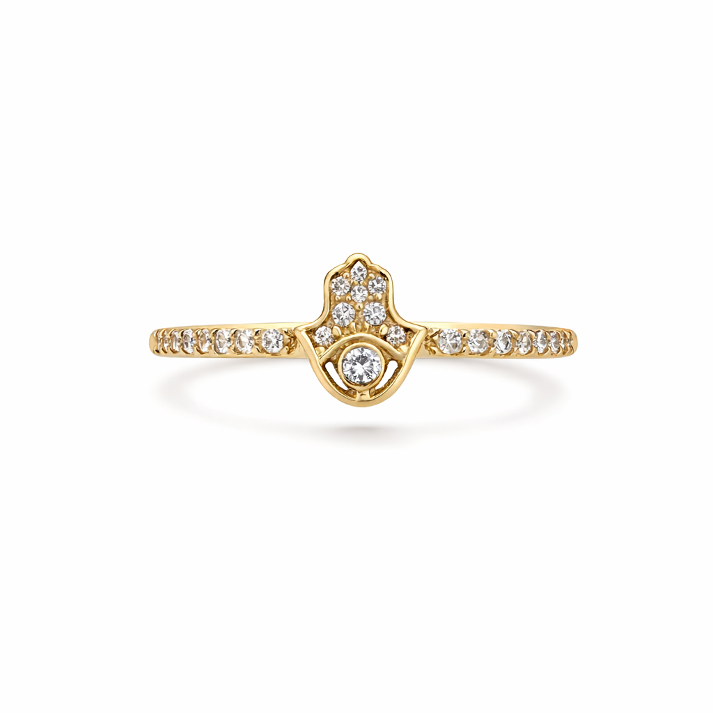 14KT SIMPLE ONE HAND RING WITH CZ DETAILS SIZE 7 Weight 1.1GR