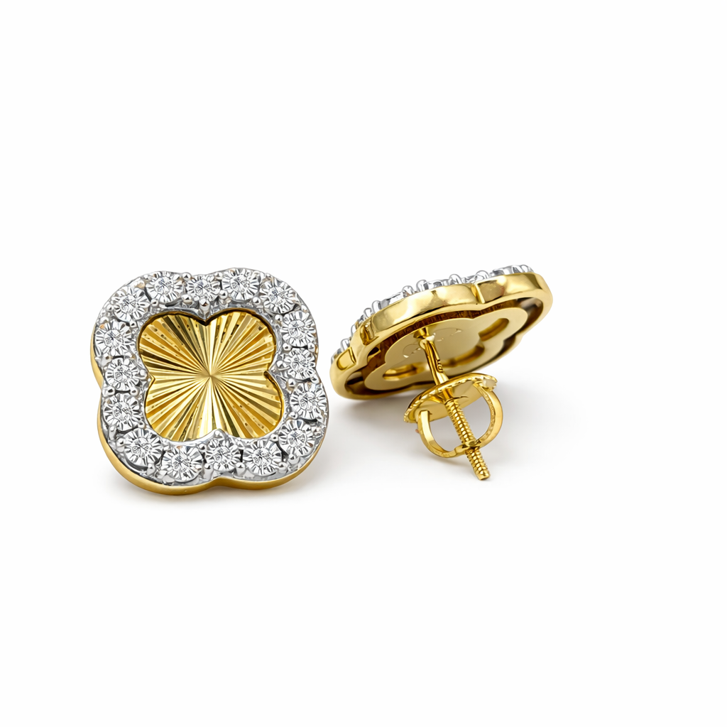 10KT GOLD AND DIAMOND FLOWER EARRINGS Size JUMBO Weigth 5.2GR