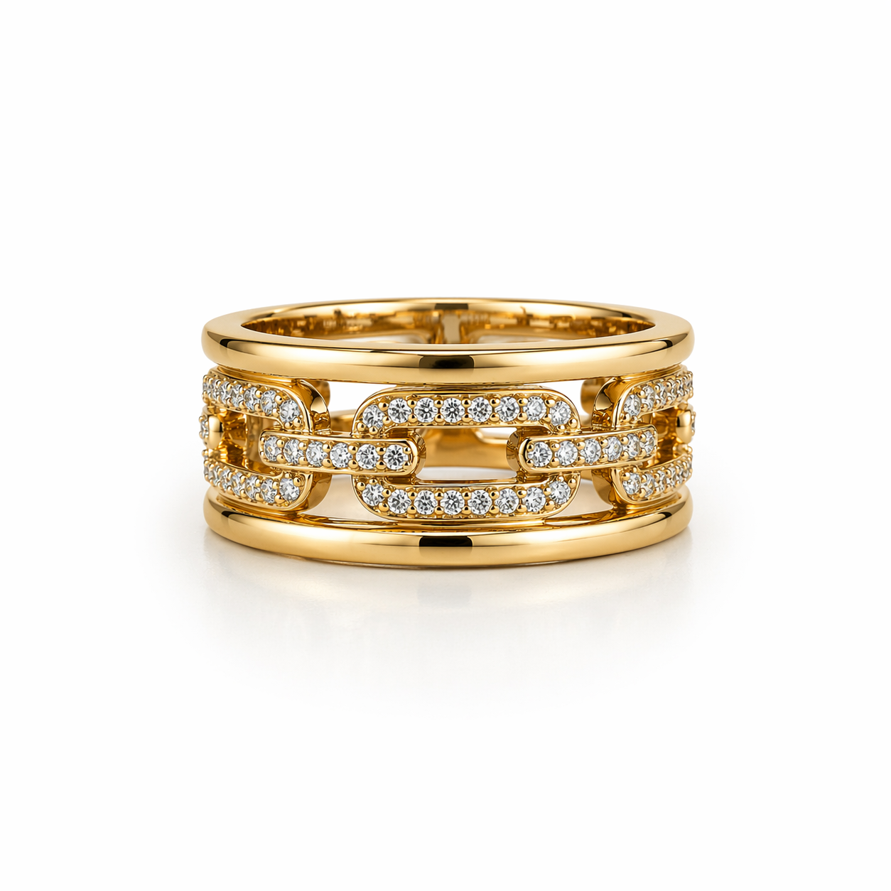 10KT CLASSIC CHAIN STYLE RING WITH ZIRCONIA IN THE CENTER Size 7 Weight 2.53GR