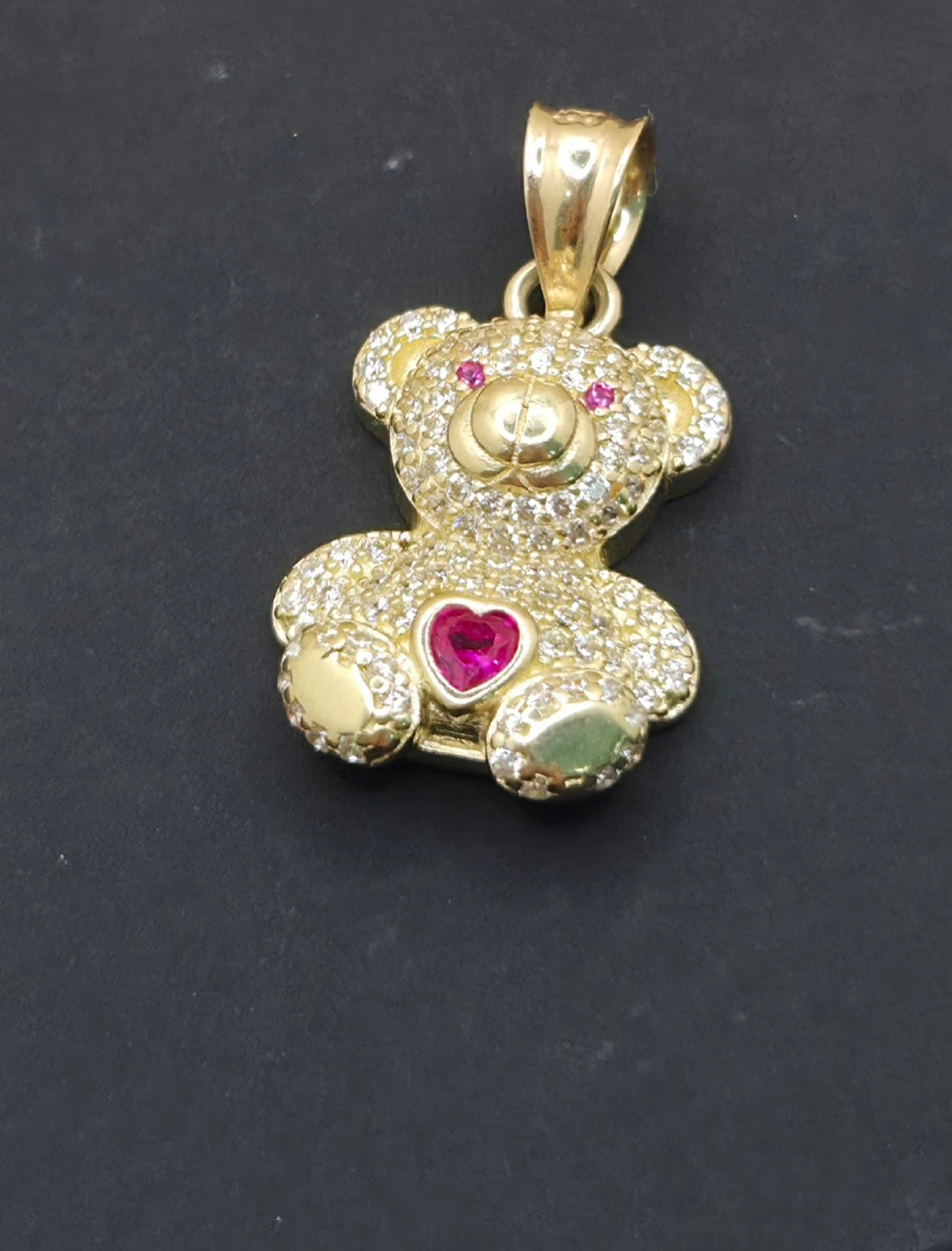 10KT RED CZ MEDIUM BEAR PENDANT Weight 2.3GR