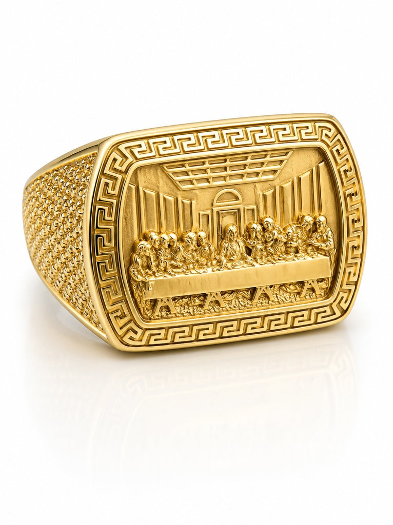 10KT GREEK STYLE FRAME LAST SUPPER RECTANGULAR RING Size 12 Weigth 7.5GR