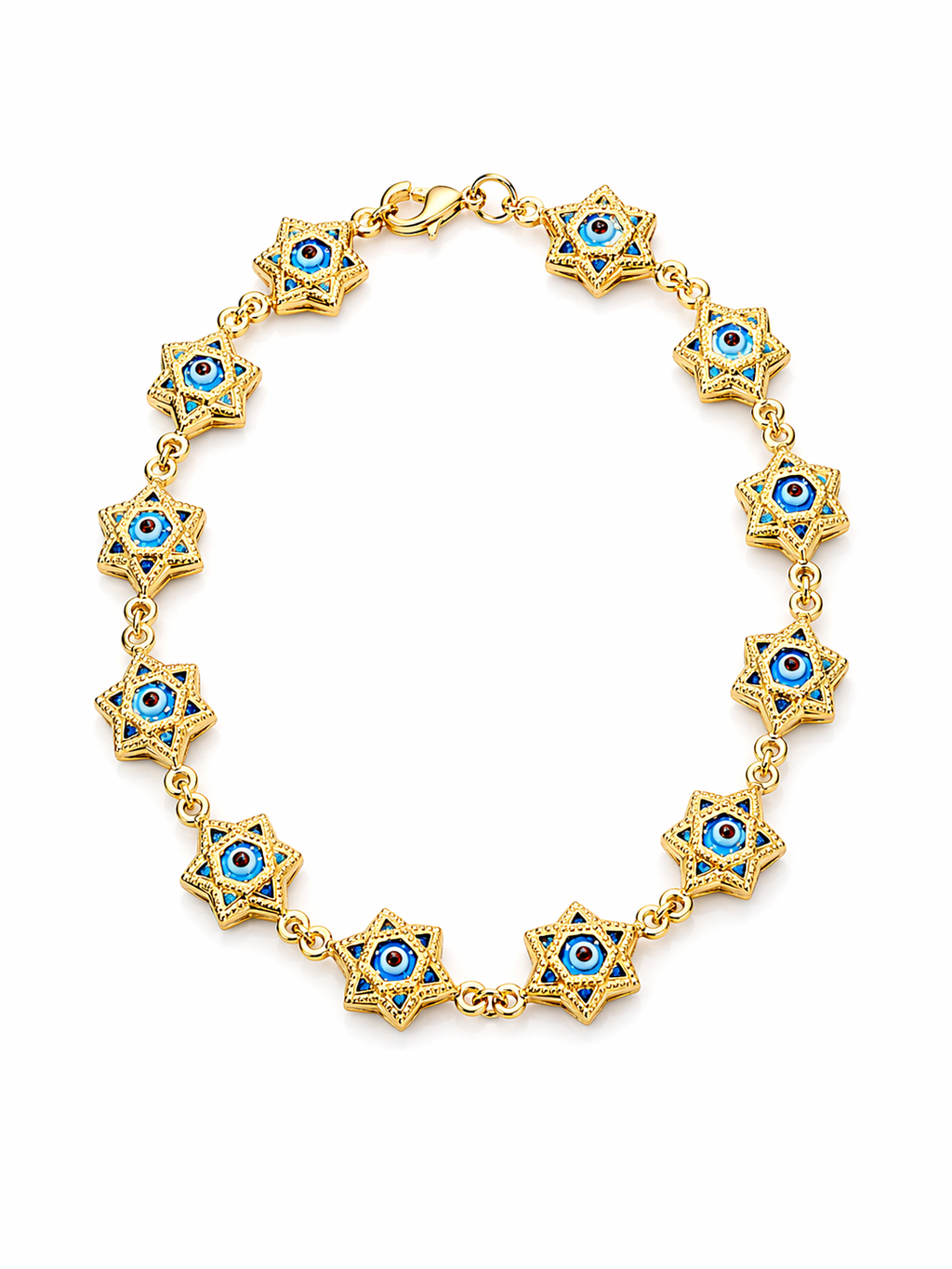14KT STAR SHAPE BLUE EYE BRACELET Size 7.5-8INCH Weigth 4.4GR