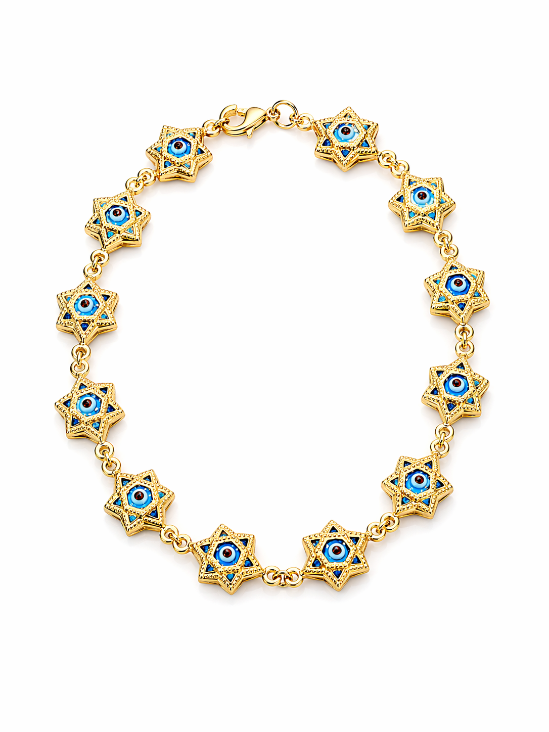 14KT STAR SHAPE BLUE EYE BRACELET Size 7.5-8INCH Weigth 4.4GR