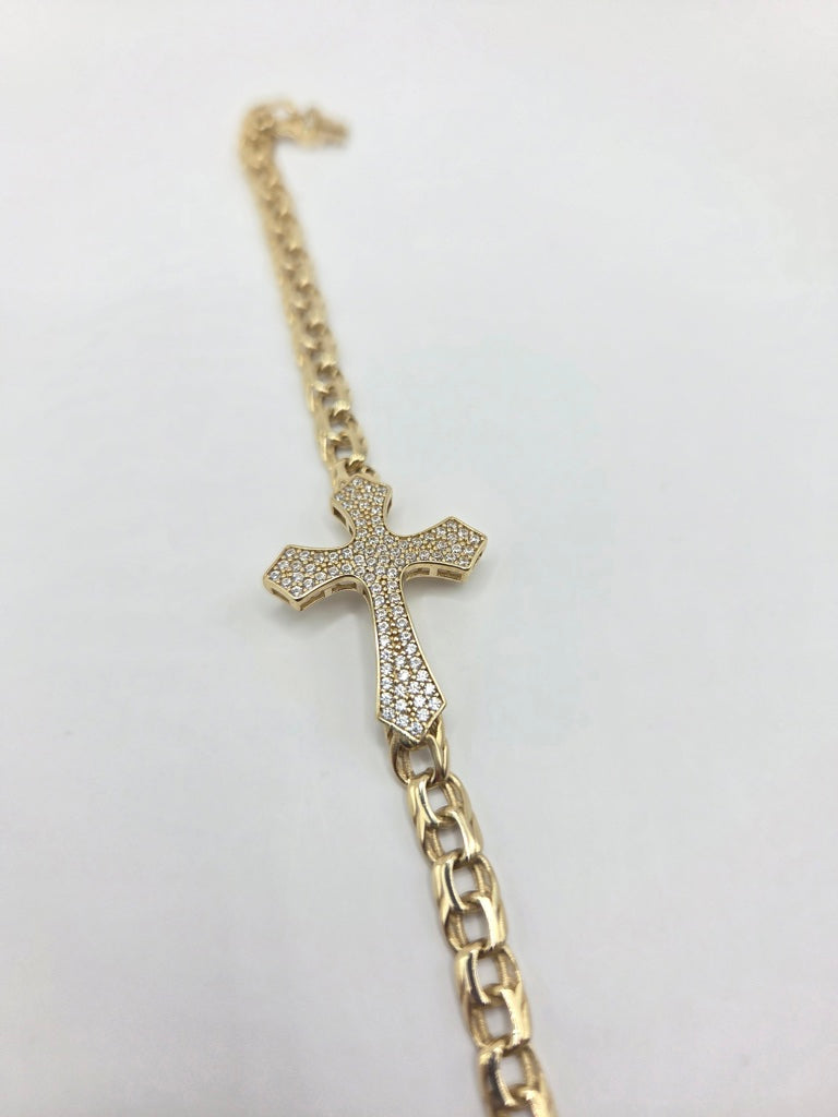 10KT CZ ROMAN CROSS CHINO BRACELET Size 7.5INCH 5MM Weigth 6.5GR