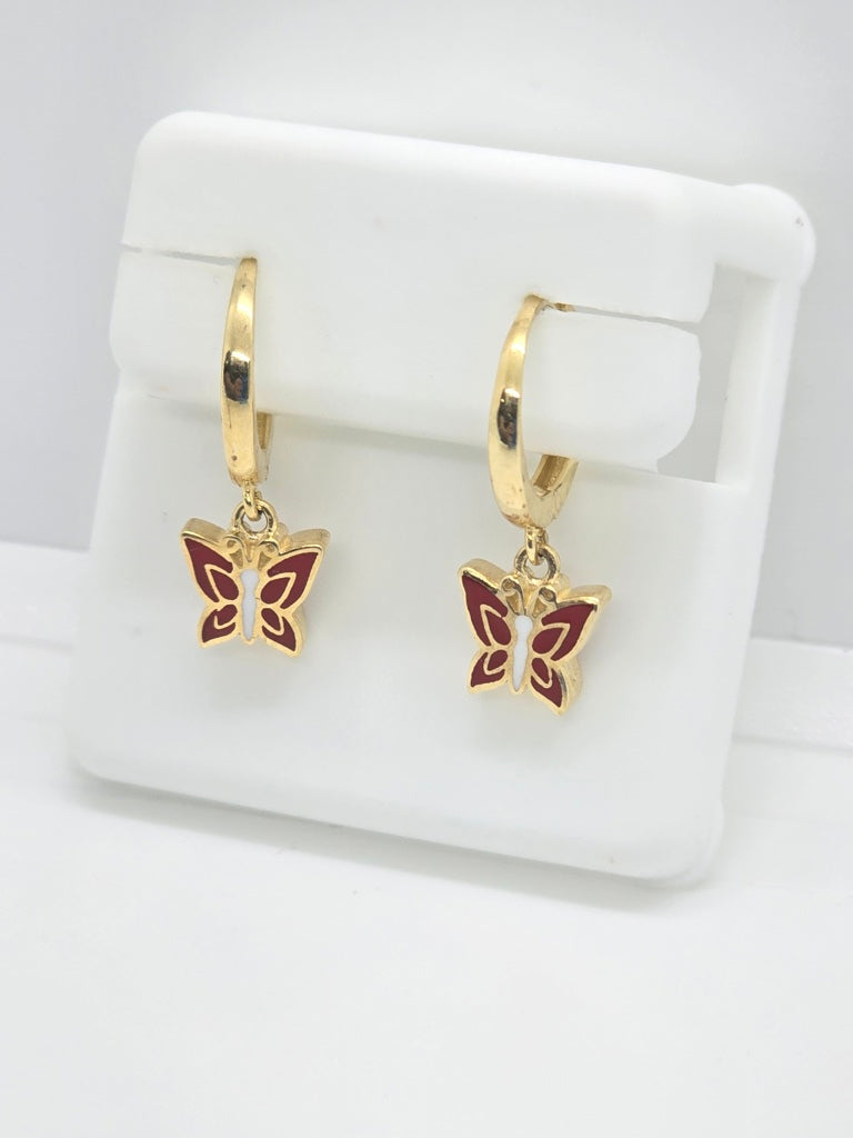 10KT RED BUTTERFLY HOOP EARRINGS