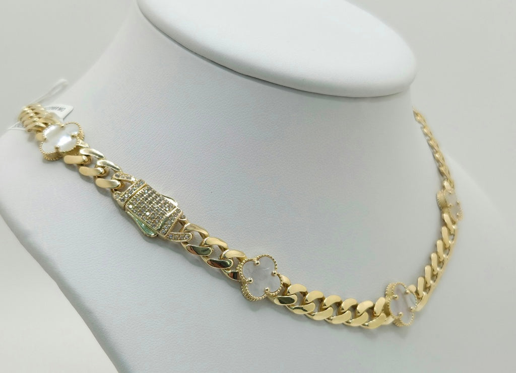 14KT WITHE CLOVER MONACO STYLE CHAIN Size 18INCH 7MM Weight 23.3GR