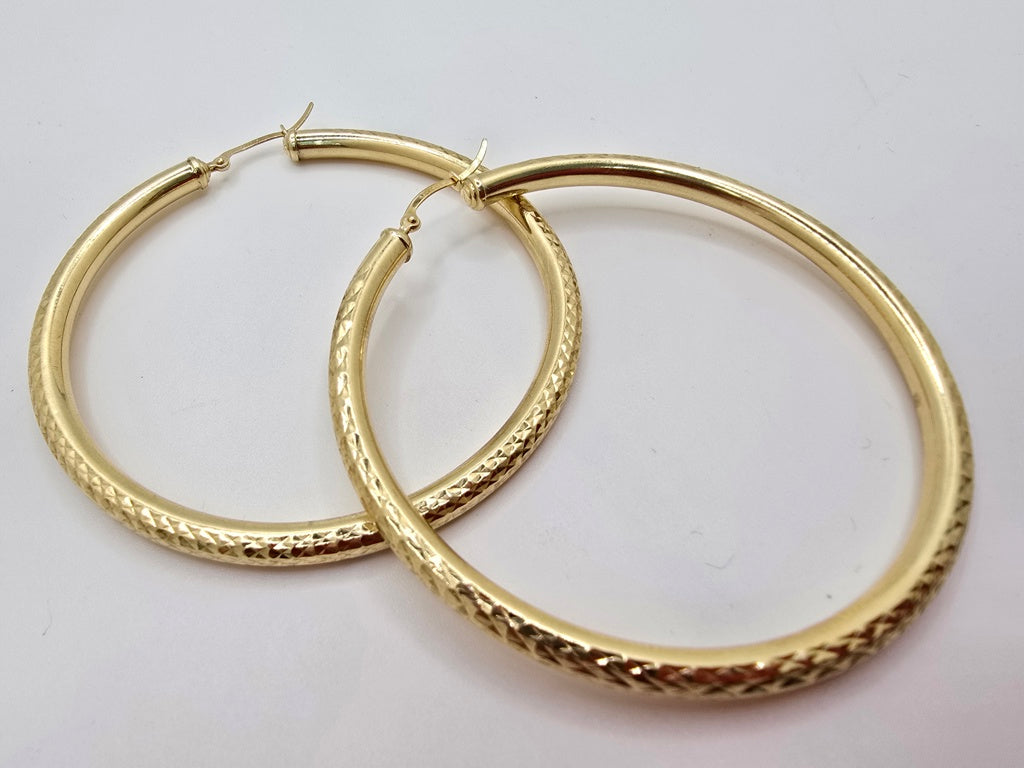 10KT  DIAMOND CUT HOOPS EARRINGS Size 6 4MM Weight 6.2GR