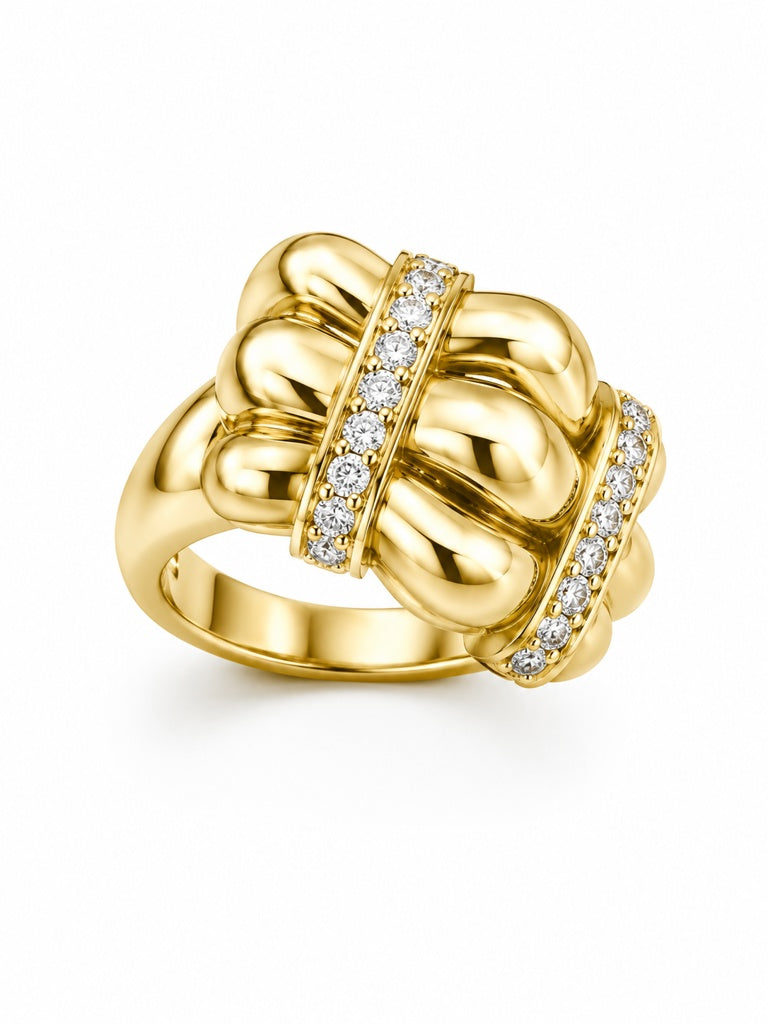 14KT MODERN SMALL WAVES DESIGN CZ DETAILS RING Size 8 Weigth 4.5GR