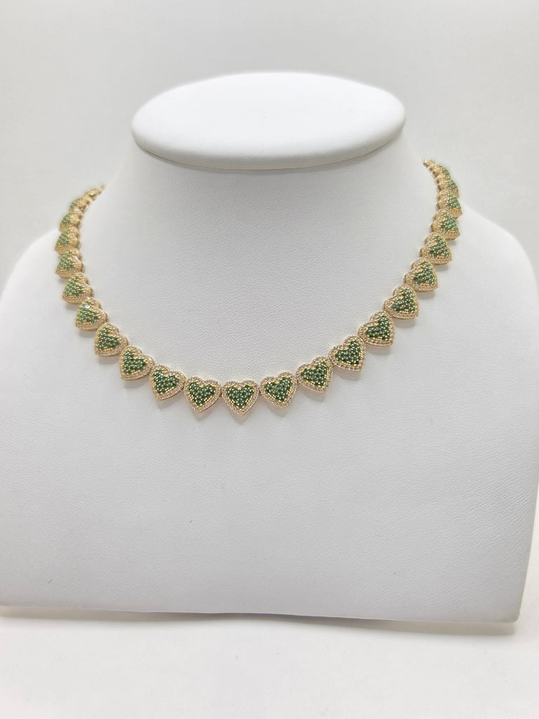 10KT GREEN HEART NECKLACE CZ Size 18INCH Weight 27.6GR