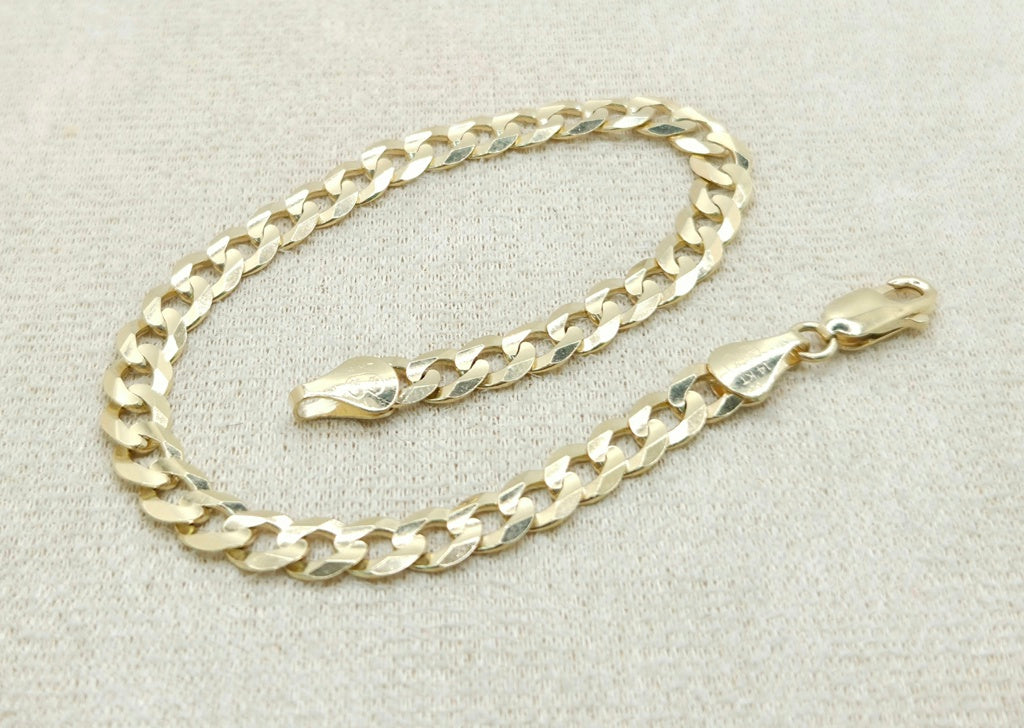 14KT SOLID CUBAN CURB FLAT BRACELET CLOSE LINK Size 8INCH 5.6MM Weight 8.3GR