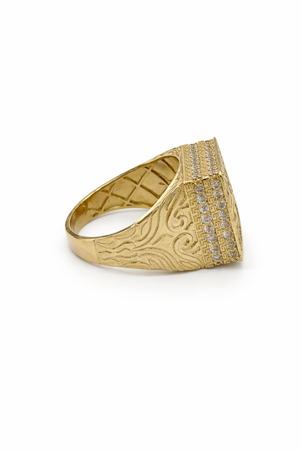10KT MODERN YELLOW GOLD SMALL SQUARE ROSETTA RING Size 11 Weigth 5.7GR
