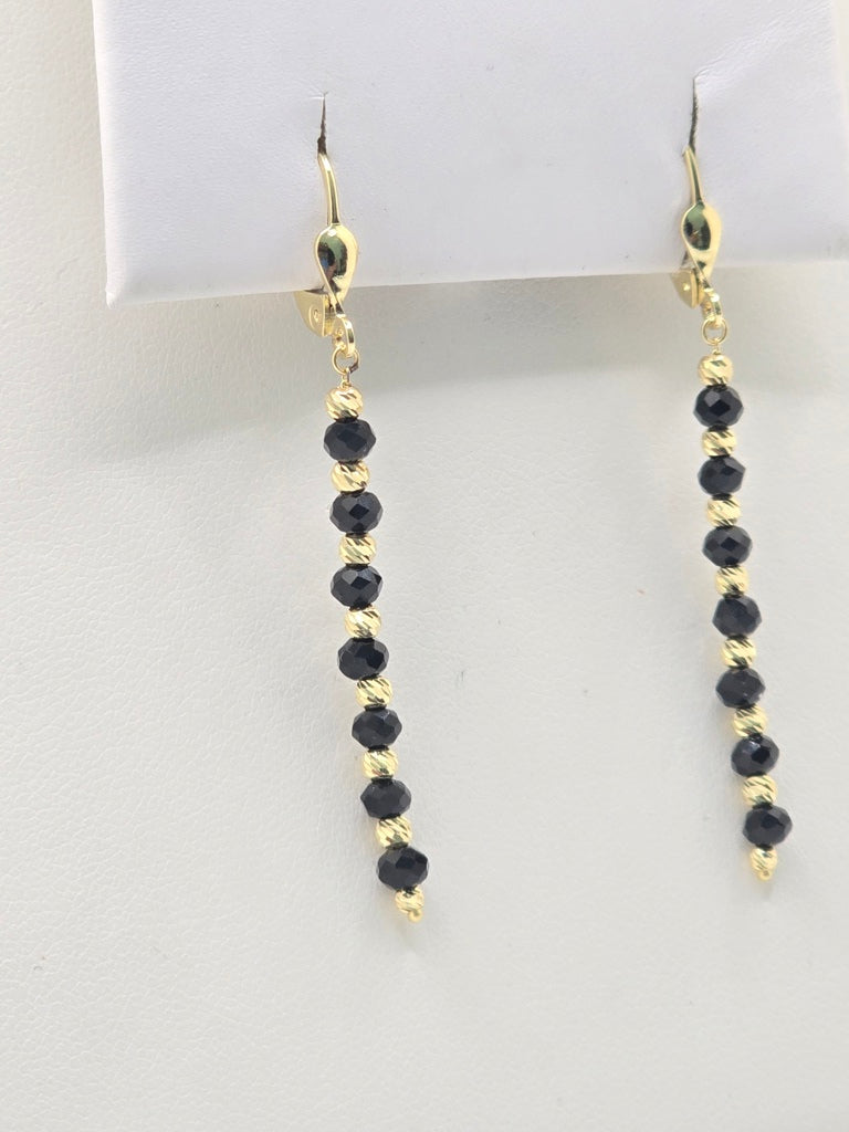 14KT YELLOW GOLD BEADED BALL BLACK EARRINGS Weight 2.2GR