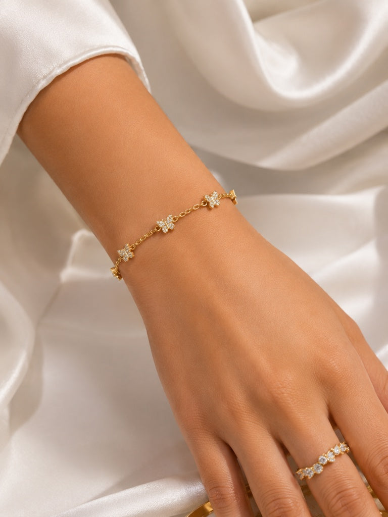 10KT BUTTERFLYS ROLO BRACELET Size 7INCH